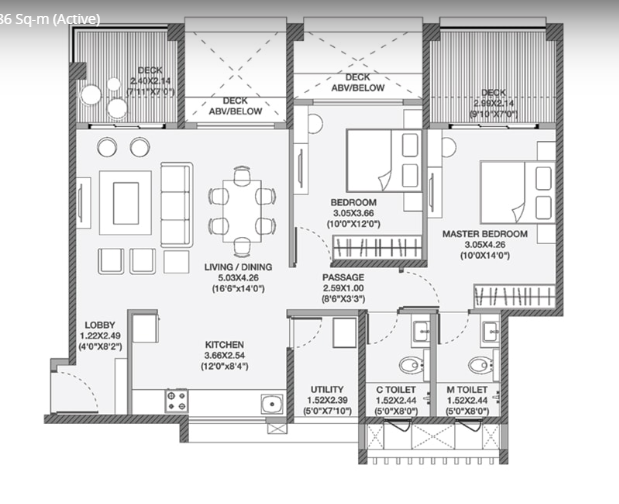 Godrej Elements - Floor plan 2bhk 87.25sq.mtr