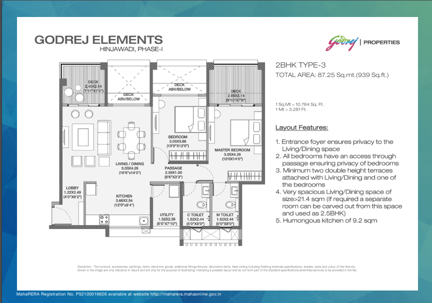 Godrej Elements - floor plan 3bhk