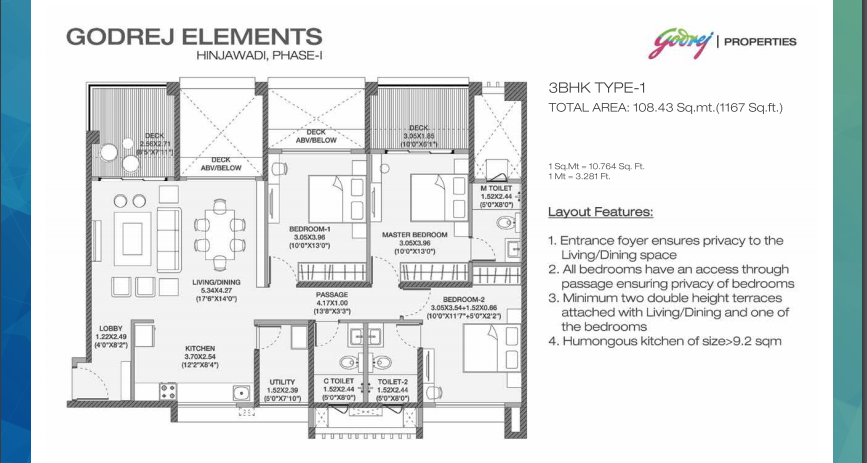 Godrej Elements - layout 3bhk with study